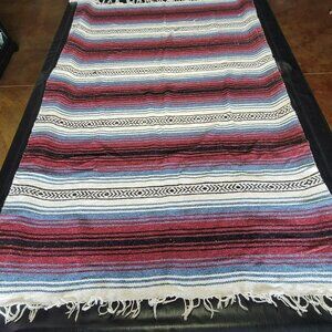 Southwestern Striped Tapestry Throw Blanket Fringe Horse Blanket 50x 76‎ Vtg